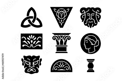 Classic architectural silhouettes: greek and roman inspired decorative elements collection