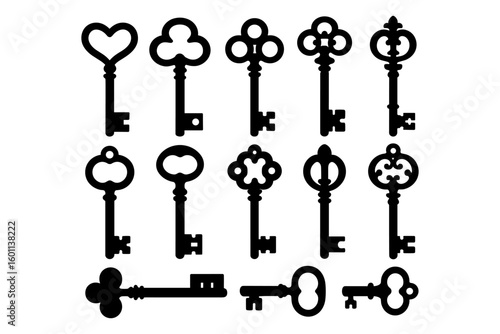 Vintage skeleton keys collection in silhouette style