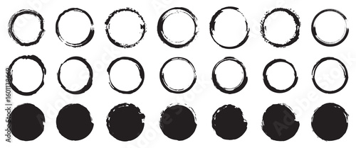 Set of black brush circle. Vector illustration isolated on white background