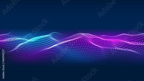 3D Big Data Wave, abstract technology visualization background. Blue and purple particle waves. Vector illustration.