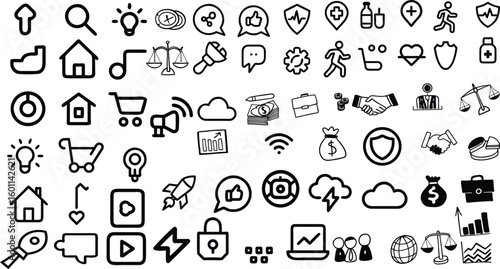 Diverse icon set for home and lifestyle applications isolated on transparent background