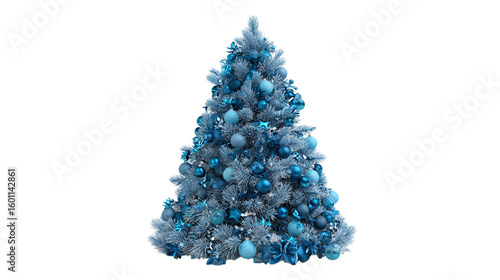 Blue Christmas tree with decorations 3D rendering isolated on transparent background 