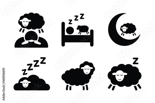 Sleeping sheep icons with moon and bed vector
