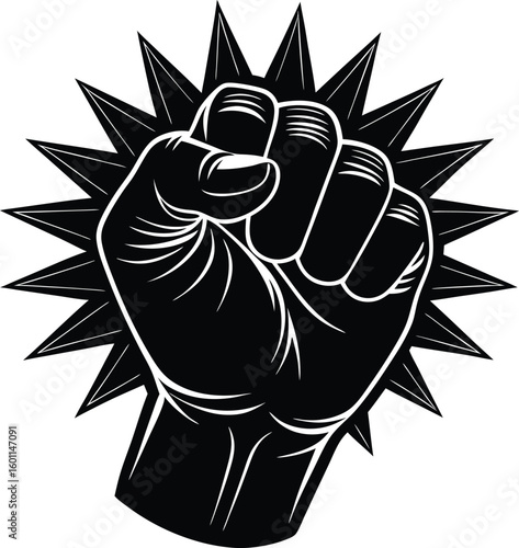 Vector art of a powerful black and white illustration of a clenched fist symbolizing strength resistance and