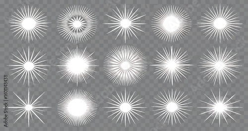 Collection of white burst and starburst elements with grunge brush stroke details