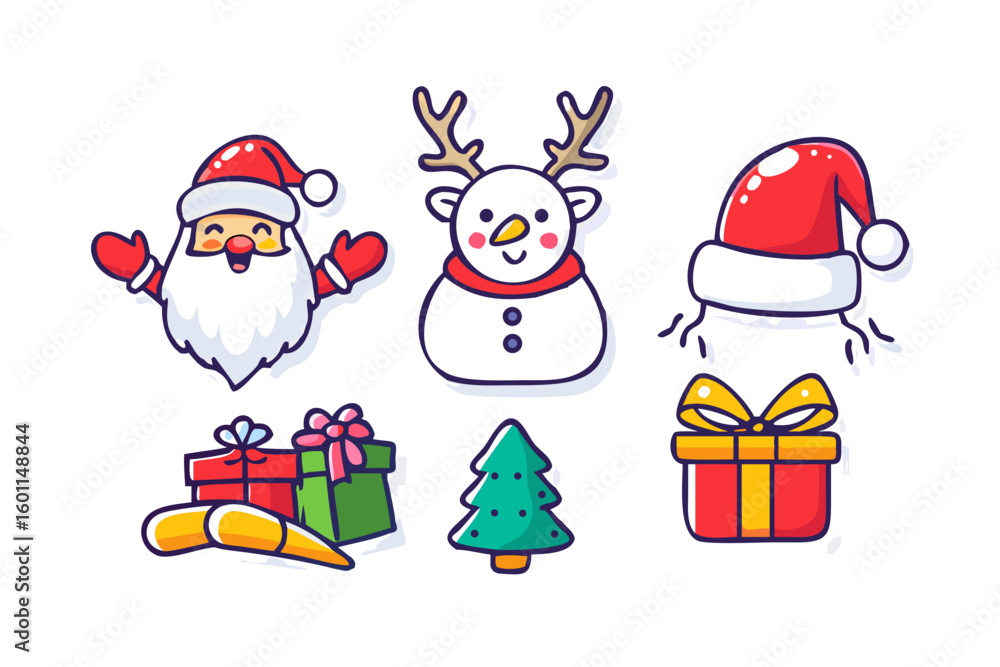 Fototapeta premium Cute christmas characters and gifts on a black background