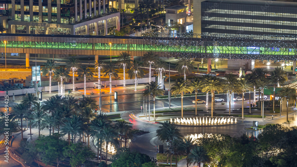Naklejka premium Dubai downtown night aerial timelapse