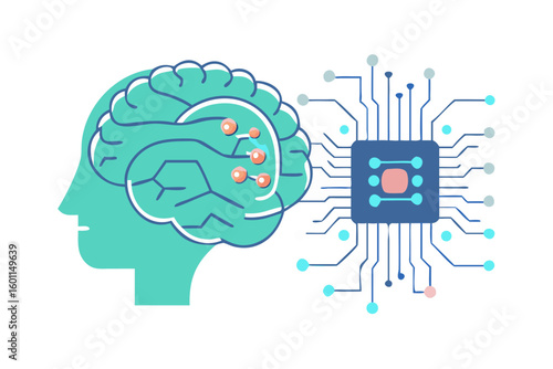 Human brain connected to advanced computer chip illustrating artificial intelligence