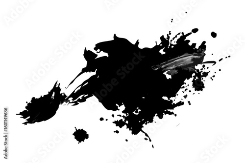 Abstract monochrome painting with textured brushstrokes and splatters