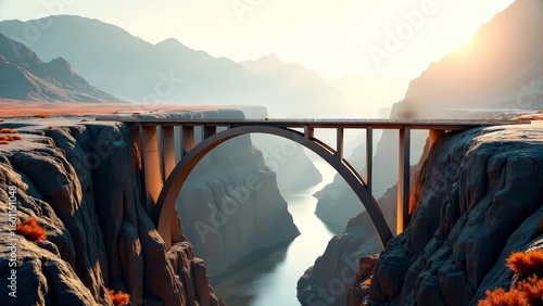 Bridge over canyon with mountains in background