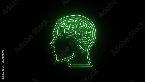 Wallpaper Mural Glowing neon line brain icon with pulsating animation. Human organ symbol animation HD video isolated on black background. Torontodigital.ca