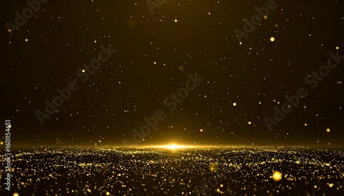 Golden glittering particles on dark background