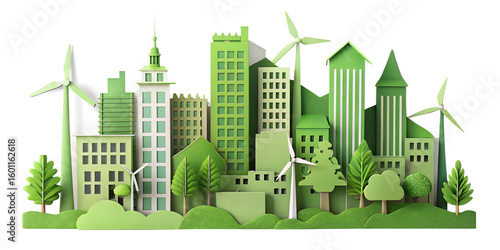Fototapeta Naklejka Na Ścianę i Meble -  vector illustration of green city isolated on white background. PNG Transparent file type with high definition quality And vibrant color grading Available.
