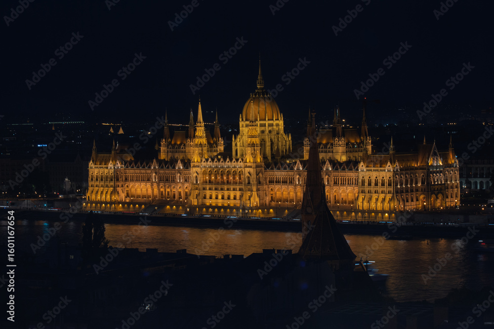 Fototapeta premium Hungarian Parliament Building Illuminated at Night in Budapest