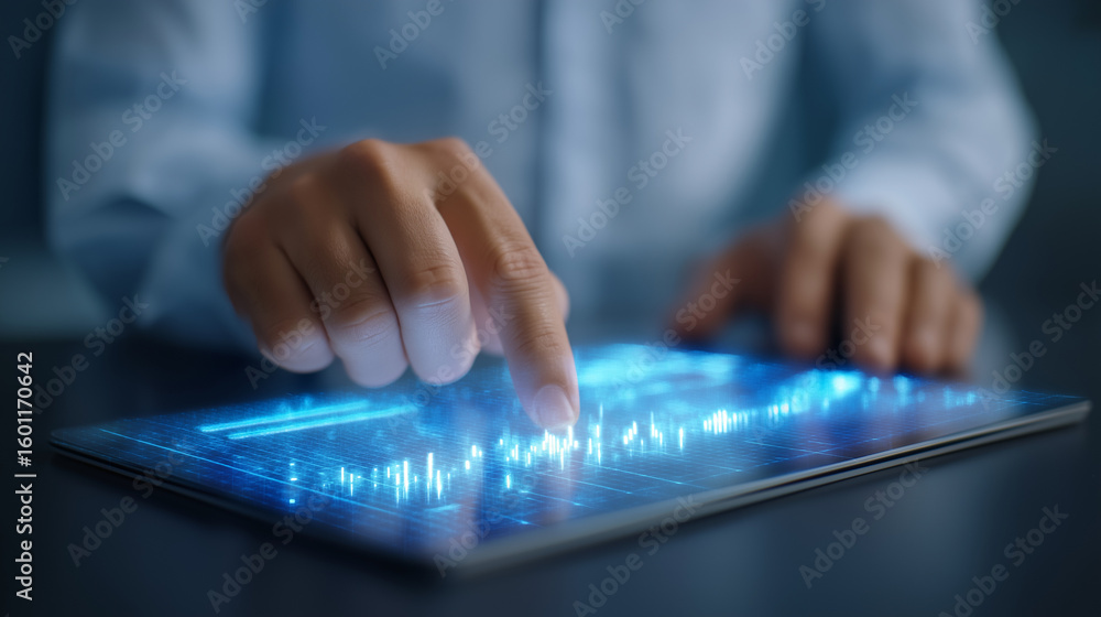 Fototapeta premium Futuristic Data Pipeline Dashboard with Analyst Interaction