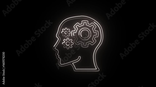 Wallpaper Mural Glowing neon line Thought icon with thinking brain animation. Mindset idea animation HD video isolated on black background. Torontodigital.ca