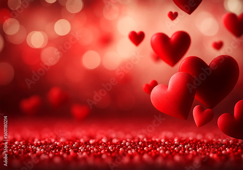 Valentines Day background with red and pink hearts pattern and romantic decoration design