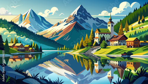  very Beautiful High resolution stitched panorama of a lake with reflections and a beautiful alpine view at Rauris, Salzburg, Austria