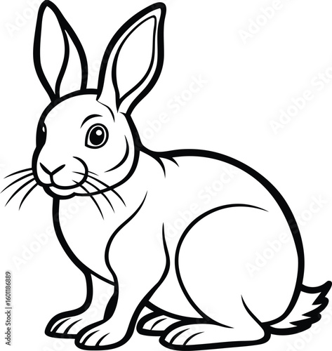 Simple line drawing of a cute rabbit sitting and looking forward
