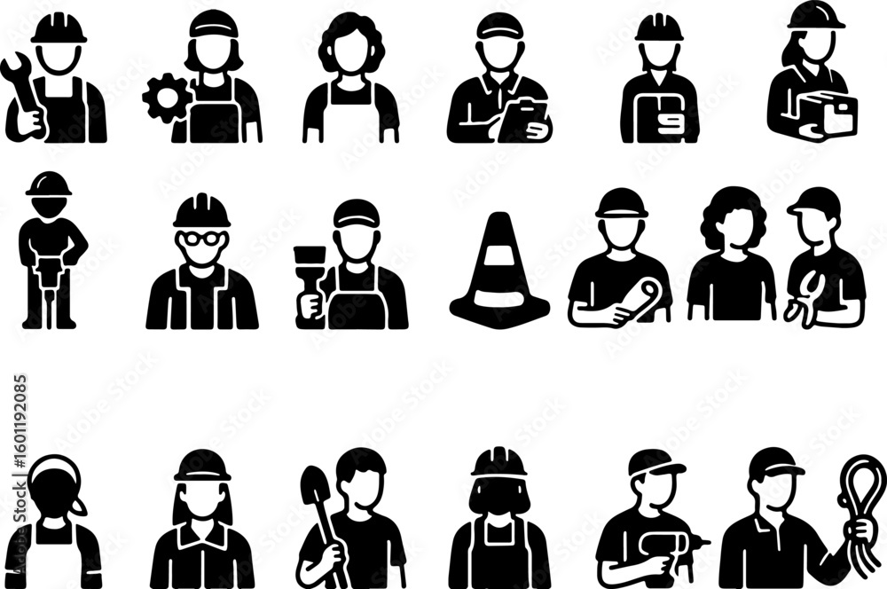 Fototapeta premium Diverse group of skilled workers and tradespeople posing with tools and safety gear