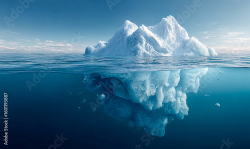 Wallpaper Mural Massive Iceberg with Underwater View and Minimalist Horizon Design, Clean Banner with Scientific Aesthetic and Copy Space on the Left Torontodigital.ca
