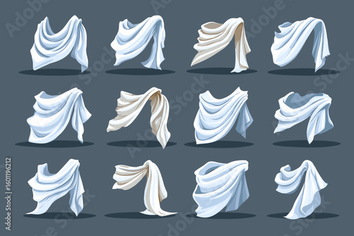 Collection of Elegant White Draped Fabrics in Various Styles and Poses