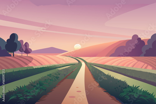 Gravel Path Splitting Through Two Crop Fields