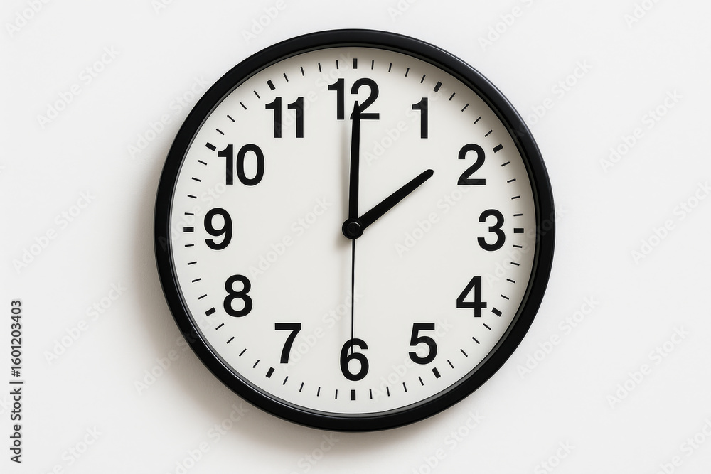 Round Wall Clock Showing 12:05 – Time Management and Punctuality Concept Isolated on White Background Round Wall Clock Showing 12:05 – Time Management and Punctuality Concept Isolated on White Background