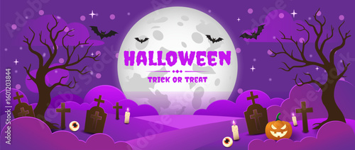 Halloween Night Graveyard Background - Purple Theme