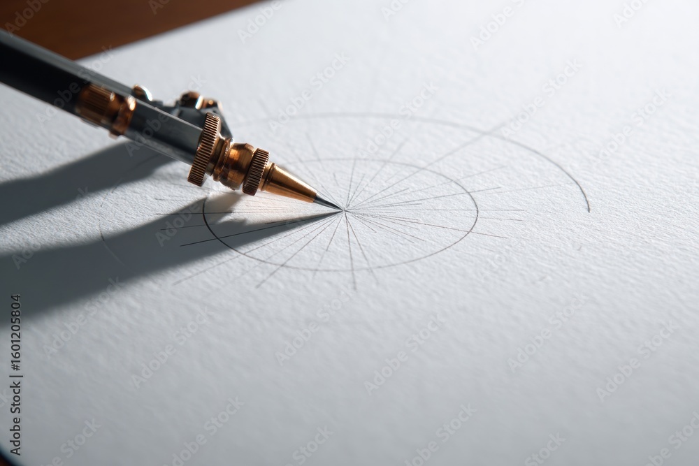 Fototapeta premium Drawing compass on paper, creating a circle