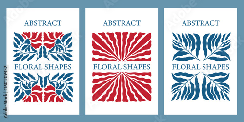 Set of trendy abstract poster designs with groovy botanical illustration with nostalgic 70s vibe. Modern style flowers and wavy shapes are good for a poster, cover or social media