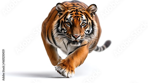 Powerful tiger in a dynamic pose.