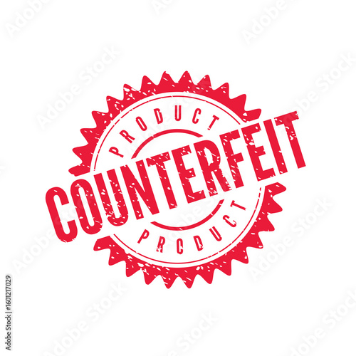 counterfeit rubber stamps, grunge red counterfeit word round rubber seal stamp on white background