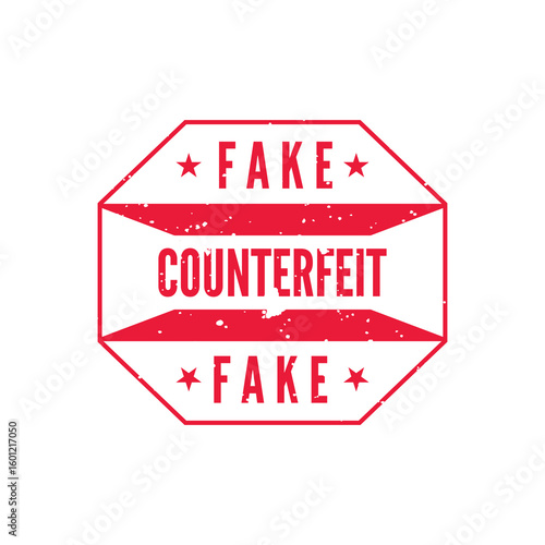 counterfeit rubber stamps, grunge red counterfeit word round rubber seal stamp on white background