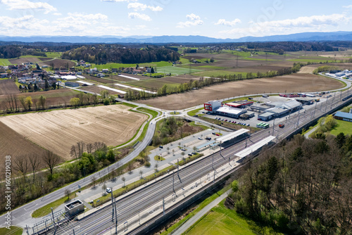 Koralmbahn infrastructure project between Graz and Klagenfurt. Railway station near Deutschlandsberg at the new built train track and public transport infrastructure.