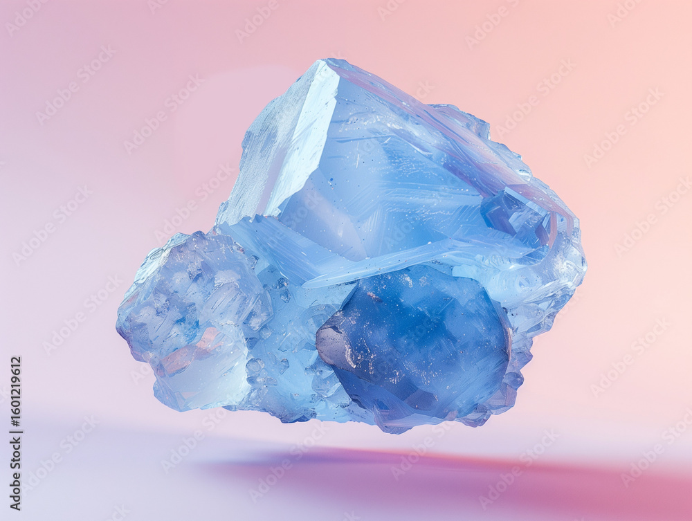 Fototapeta premium chalcedony stone hovering, soft blue translucency, pastel coral background