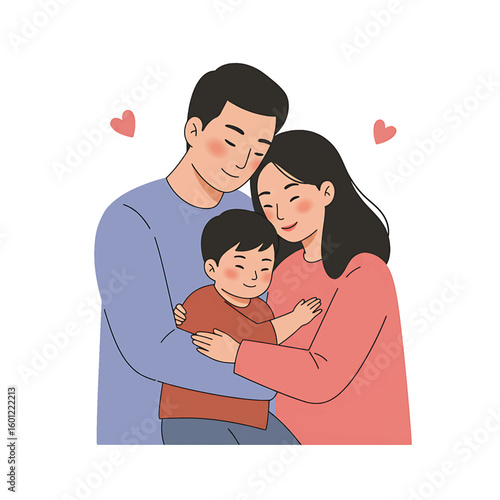 Embraced Love: A tender illustration of a loving family, united in a heartfelt embrace, expressing the essence of family unity and affection.