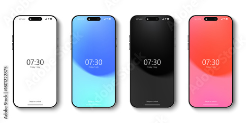Realistic smartphone mockup. Device front view. 3D mobile phone with shadow. Realistic, high quality smart phone mockup for ui ux. Mobile phone isolated on white background. vector illustration