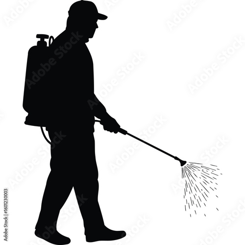 Silhouette of Farmer Spraying Pesticide, Agriculture, Pest Control