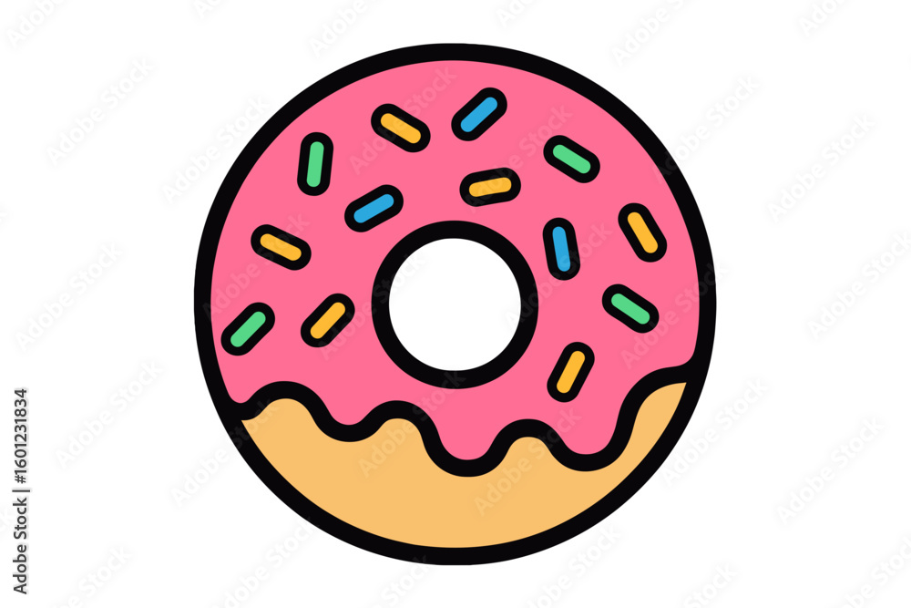 Fototapeta premium Vector Illustration of Pink Frosted Donut with Sprinkles