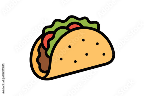 Vector Illustration of Tasty Taco with Lettuce and Tomato