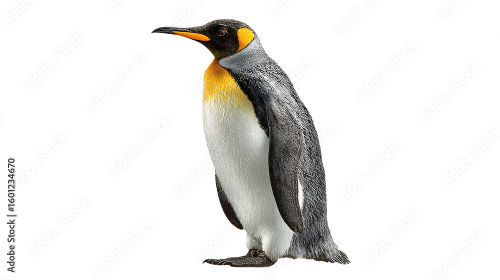 Fototapeta premium King Penguin Standing Tall Profile View Wildlife Bird Animal Isolated on Background