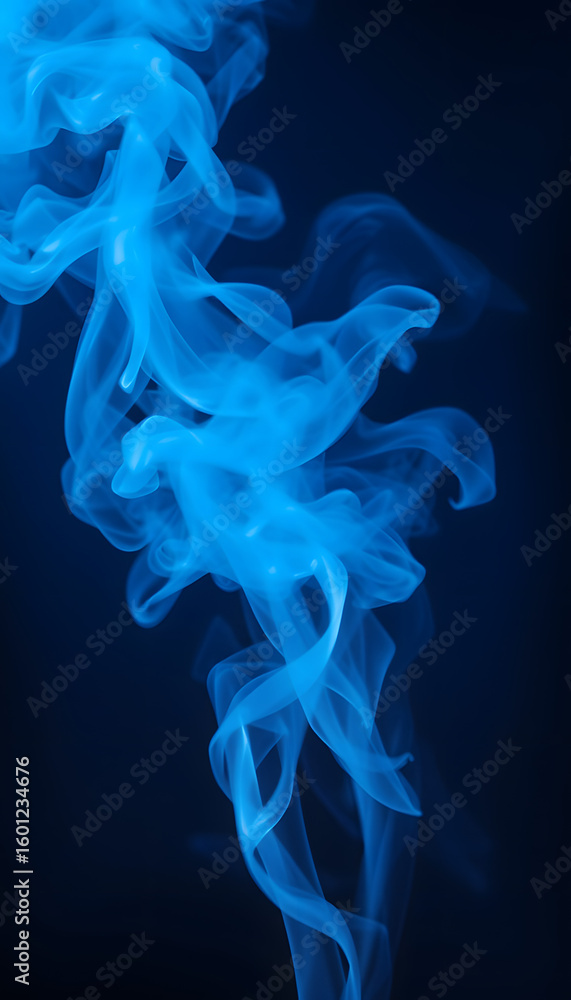 Fototapeta premium Blue smoke abstract on black background, darkness concept, Paper Cutout style. White tone