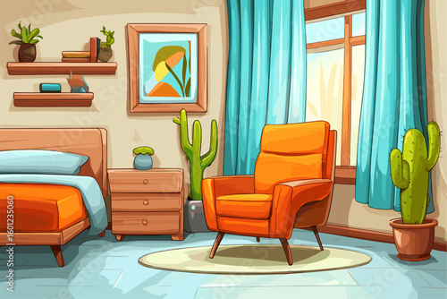 Cozy Modern Bedroom with Vibrant Colors and Natural Elements