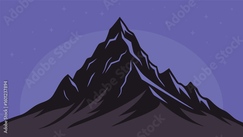 Dark jagged mountain peak against a purple twilight sky