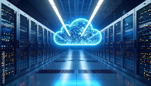 Futuristic server room with glowing cloud (3)