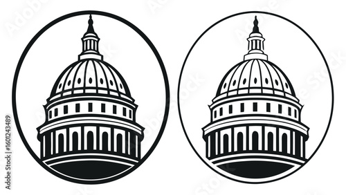 Two oval silhouettes of the united states capitol dome
