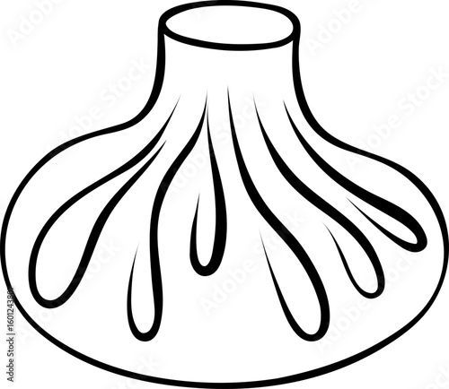 Simple black and white hand-drawn khinkali dumpling vector icon isolated on white background Georgian cuisine staple food line art