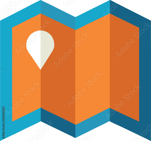 Folded travel map icon with folds on white background