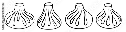 set Flat design khinkali icon, Georgian national dish, black and white hand-drawn icons